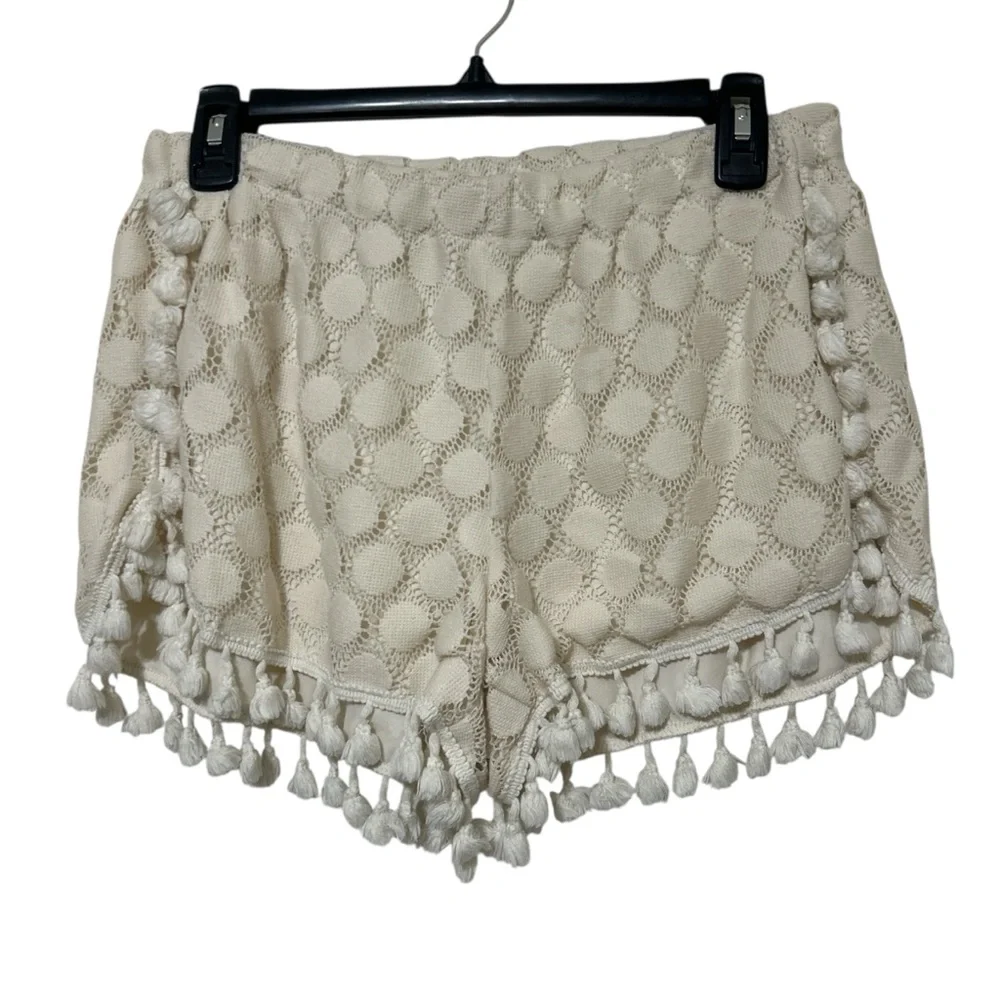 Banjara Cream Lace Shorts Pom Pom Tassel Boho Festival Size Medium